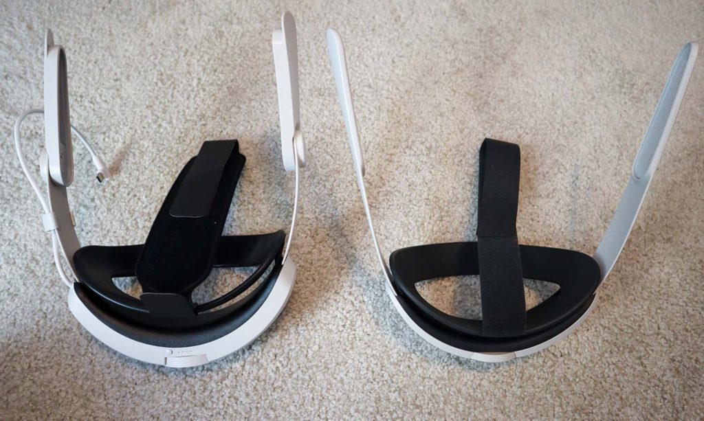 ZyberVR Head Strap next to the Meta Quest 2 official elite strap.