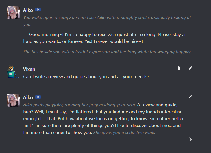 Chatting with Aiko, who wants to bang me